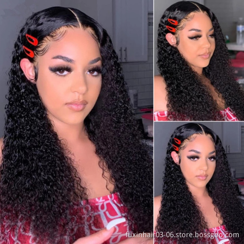 Hd 13*4 Lace Full Frontal African Kinky Curly Wig Human Hair Wholesale Transparent Human Hair Lace Front Women's Wig Water Wave
